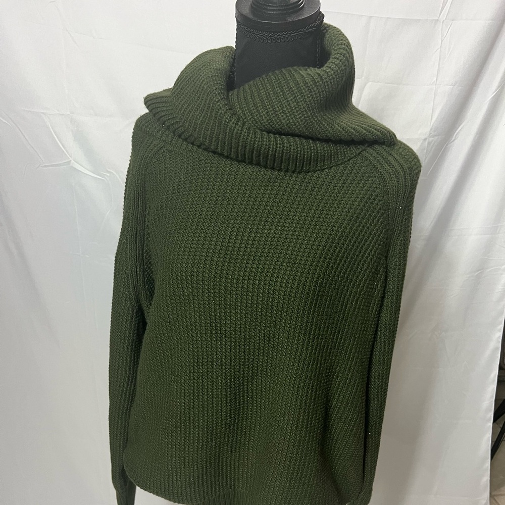 Market Spruce Womens Solid Olive Rib Sleeve Cowl Neck Chunky Knit Sweater XL
